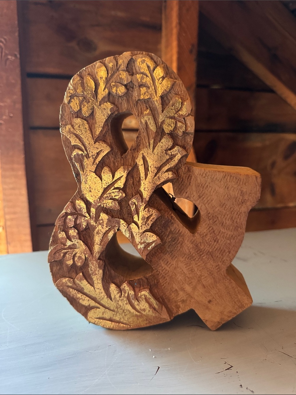Wooden Ampersand Decorative Accent with Gold Leaf Detailing